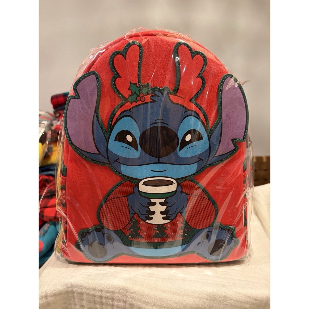 Loungefly Disney Stitch Holiday Christmas Sweater Mini Backpack NWT